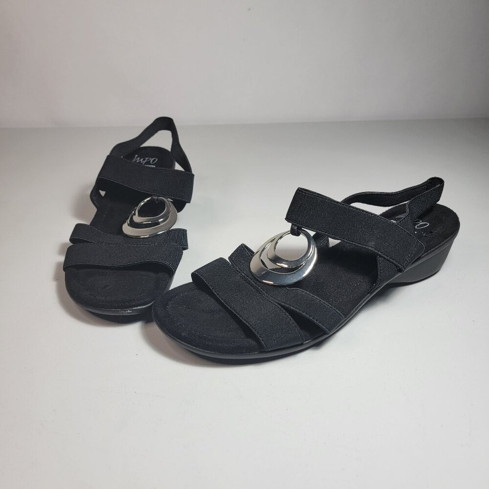 Impo Stretch Womens Gessica Black Strappy Open Toe, Slingback, Wedge Sandal 7.5M